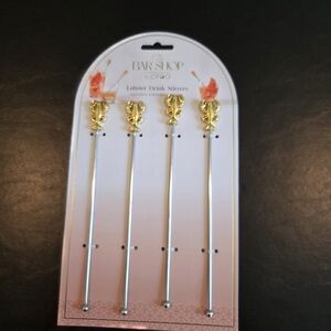 The Bar Shop by Ciroa Gold Lobster Drink Stirrers Set of 4 Stainless Steel